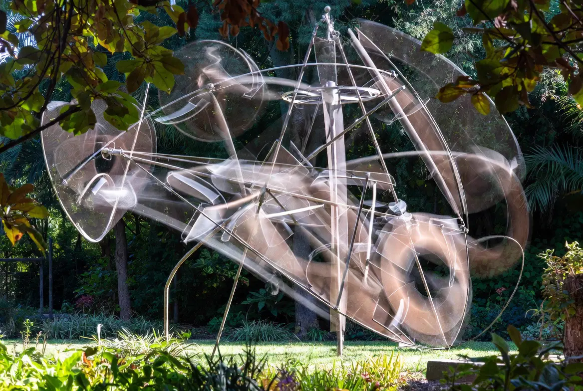 Kinetic sculpture outdoor garden wind movement contemporary art installation private residence