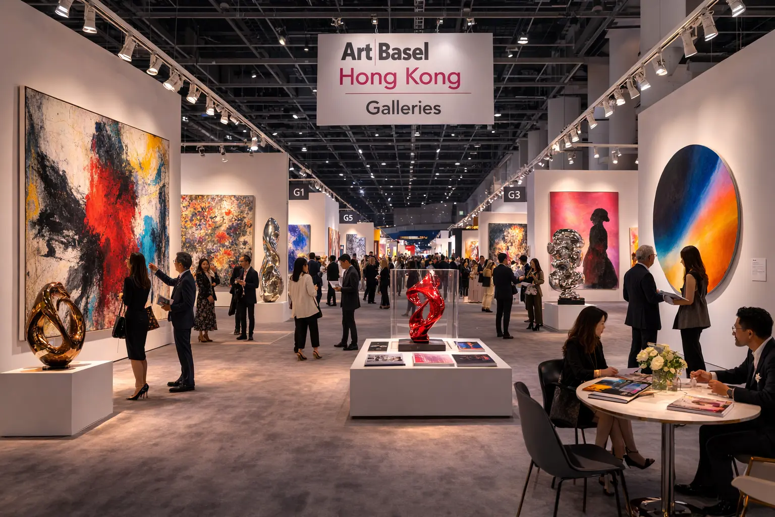 Art Basel Hong Kong 2026 galleries sector interior collectors viewing contemporary art booths