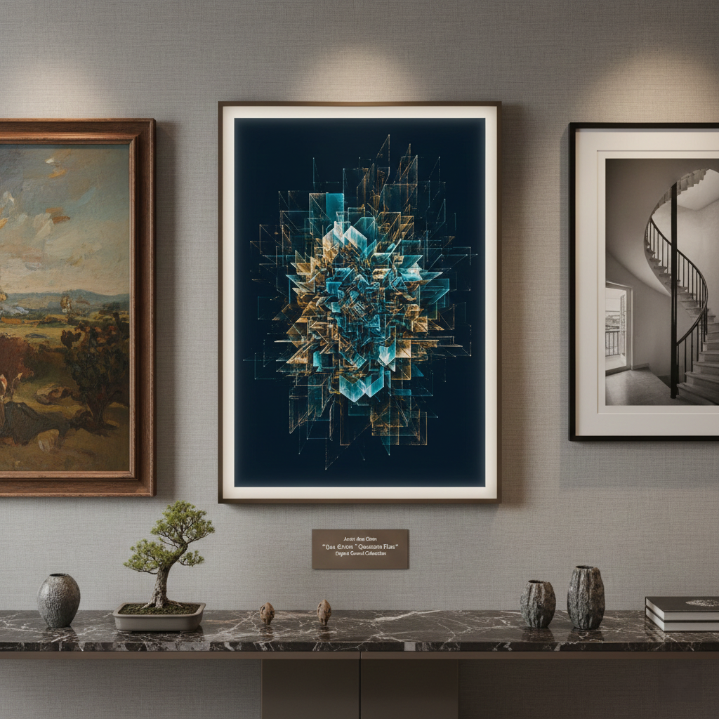 Close-up of an elegant digital art display in a luxury home
