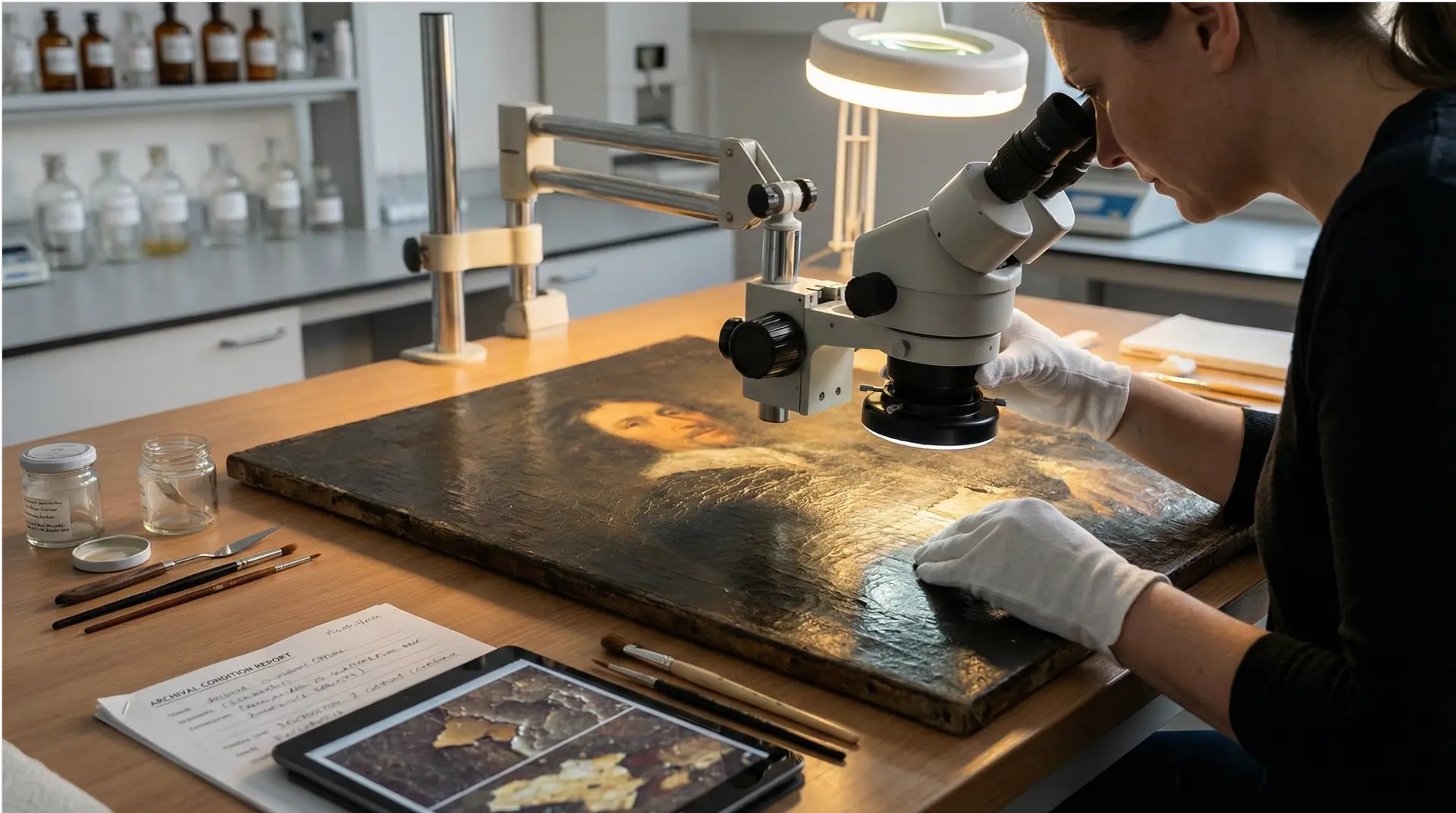Art condition report conservator examination magnification archival documentation authentication