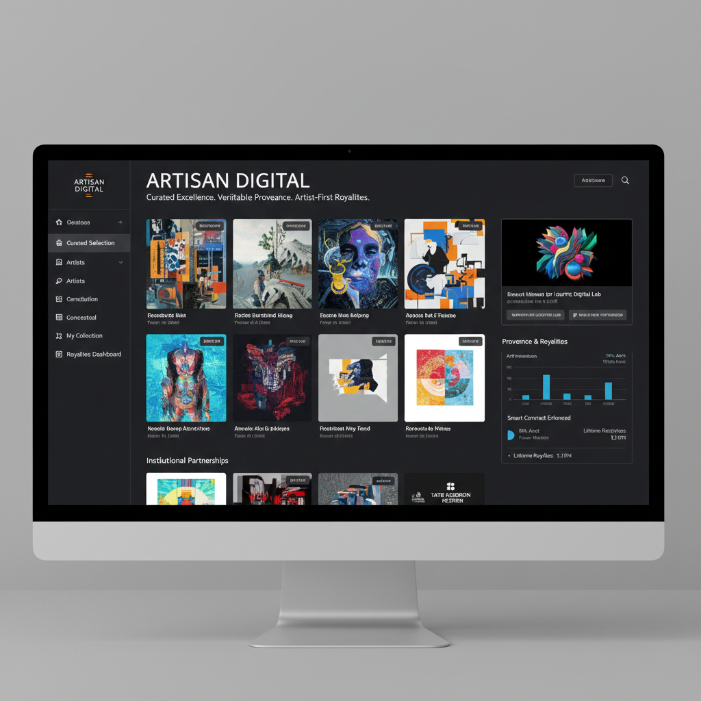 European blockchain art platform curated interface artist-centric features royalty enforcement institutional integration