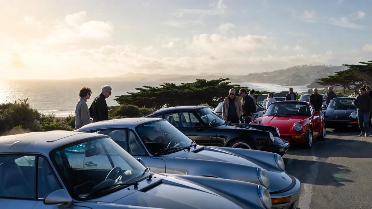 Classic Porsche 911 collection at Pebble Beach Concours with collectors