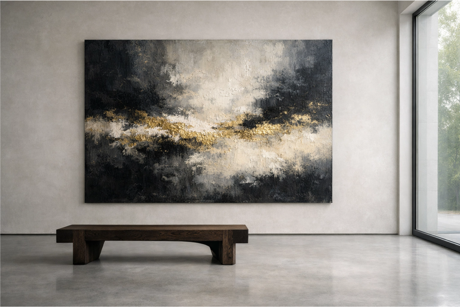 Minimalist art display home gallery single artwork natural light neutral wall collector space