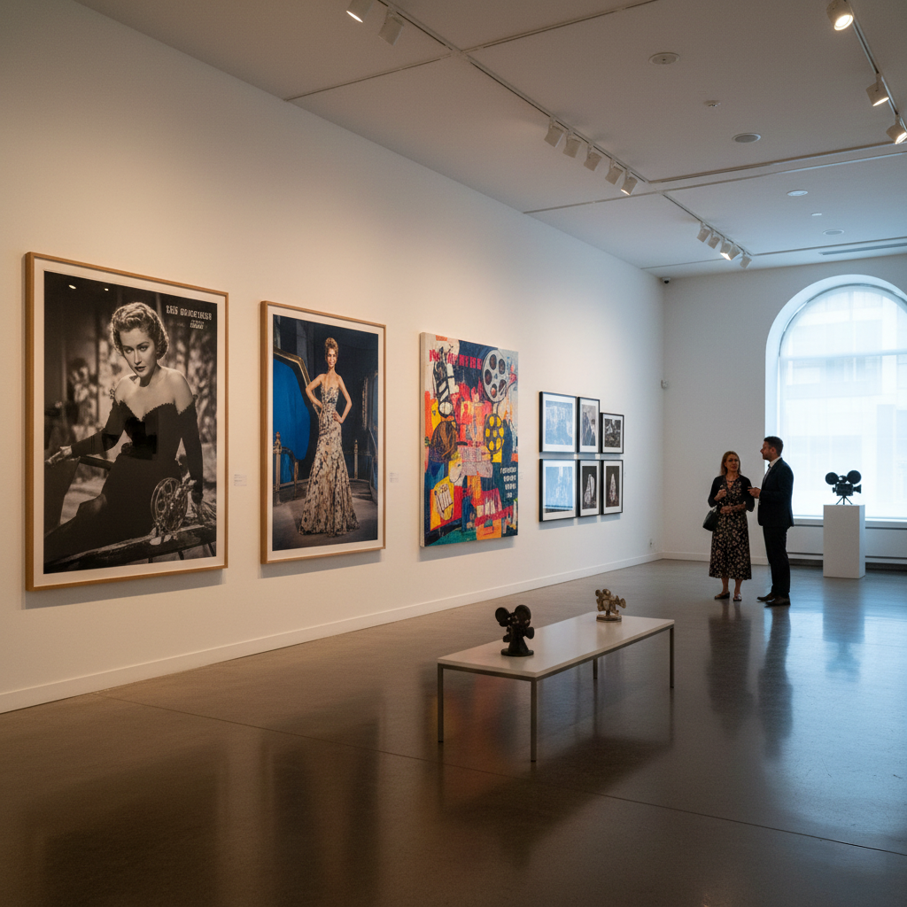 Contemporary art gallery exhibition featuring cinema-influenced works and fashion photography