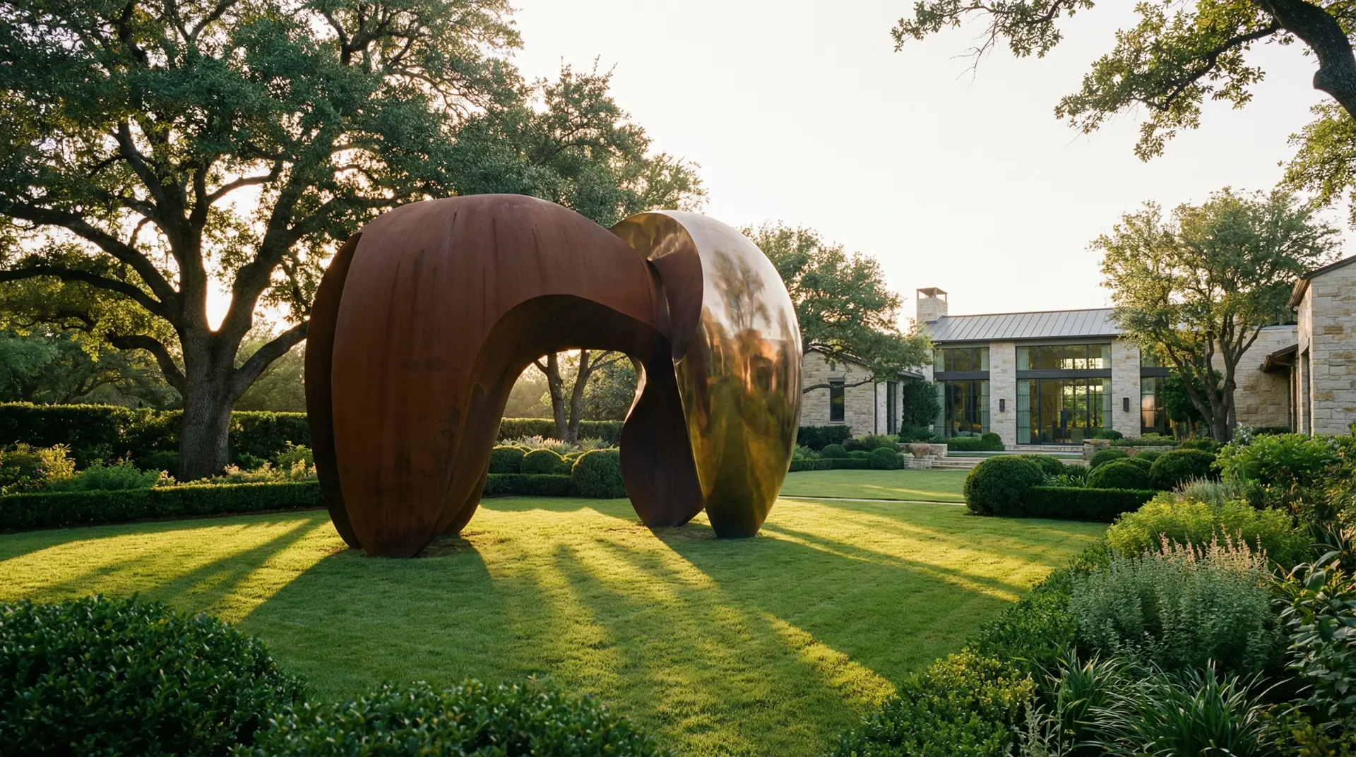 Private sculpture garden estate outdoor art installation contemporary landscaping residential