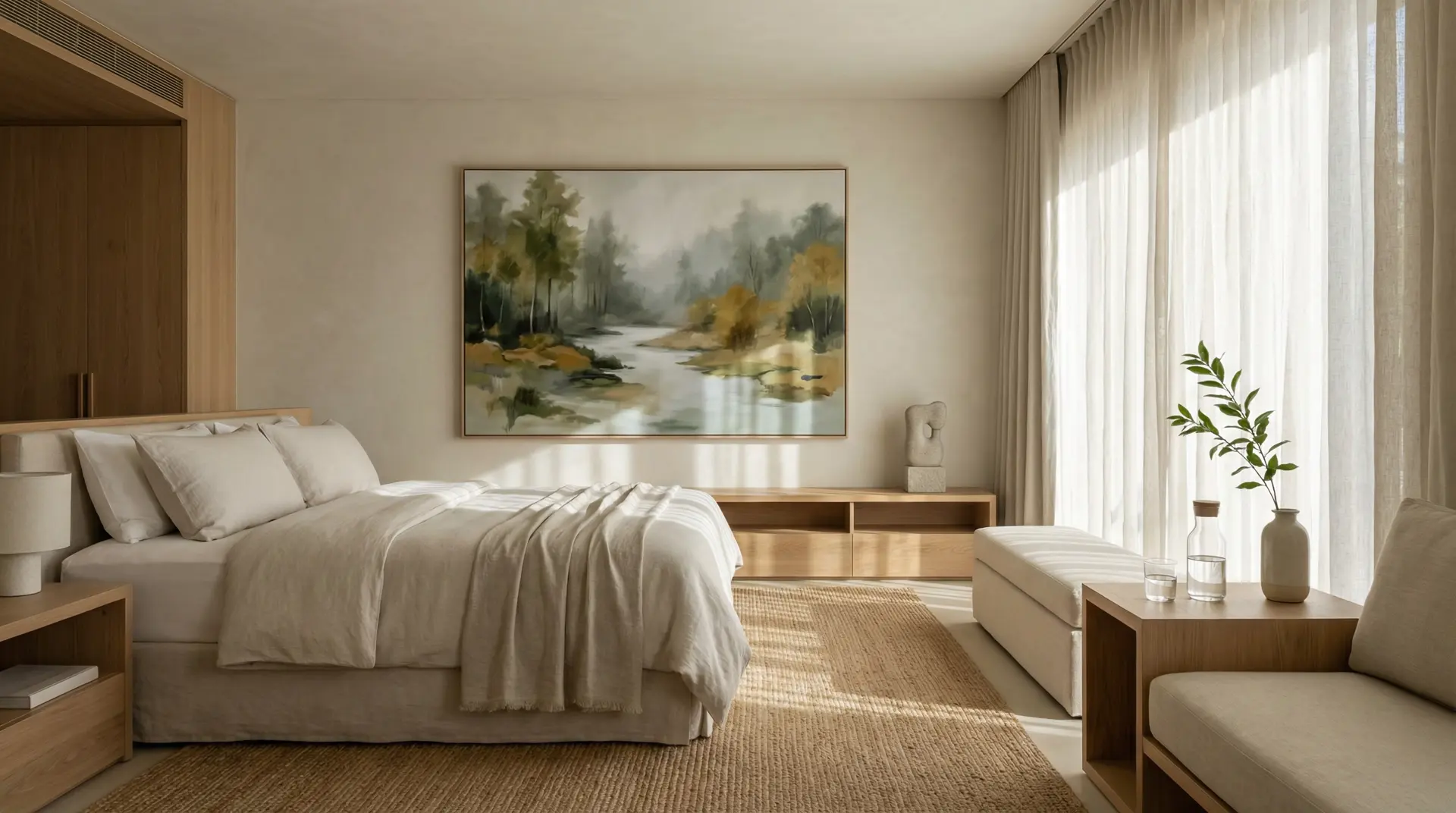 Hotel suite wellness design biophilic art earth tones nature inspired contemporary