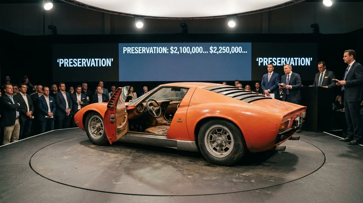 Lamborghini Miura SV unrestored original condition auction record 1972 classic car