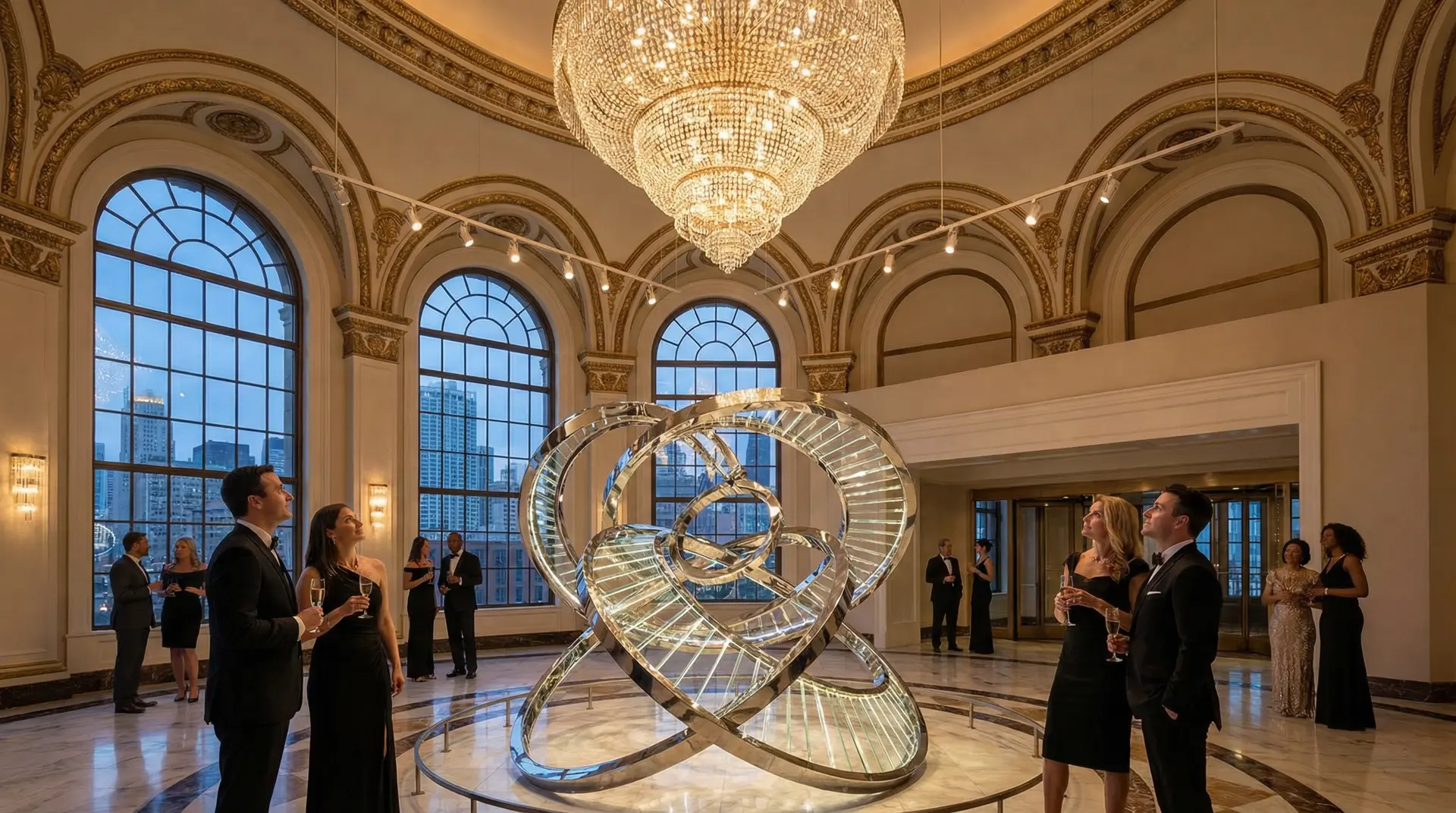 Luxury hotel lobby contemporary art installation museum quality curation hospitality design